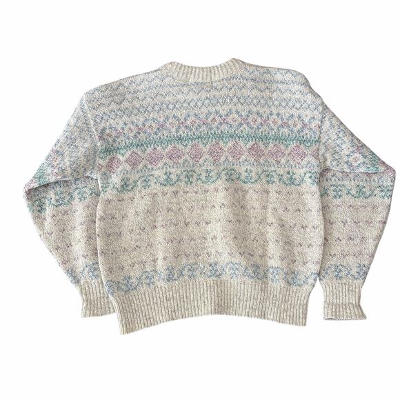 VTG Eddie Bauer Wool Blend Sweater Womens Large Beige Nordic Fair Isle Grandma - Picture 2 of 10